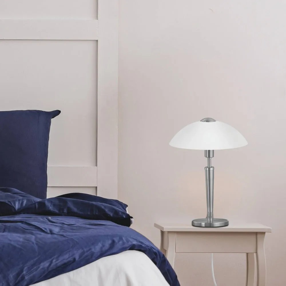 Sivá stolová lampa so stmievačom so skleneným tienidlom (výška 35 cm) SOLO 1 – EGLO