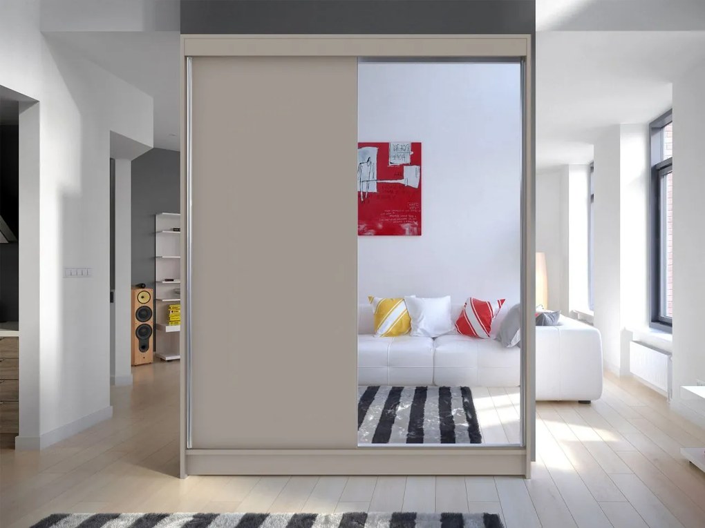 Skriňa s posuvnými dverami Belgia I, Farby: sonoma / sonoma + zrkadlo, Osvetlenie: osvetlenie LED RGB - farebné