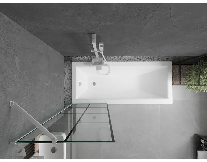 Mexen Next, vaňová zástena 1-krídlová 60 x 150 cm, fixné krídlo, 6 mm číre sklo s čiernym vzorom, biely profil, 895-060-000-00-77-20