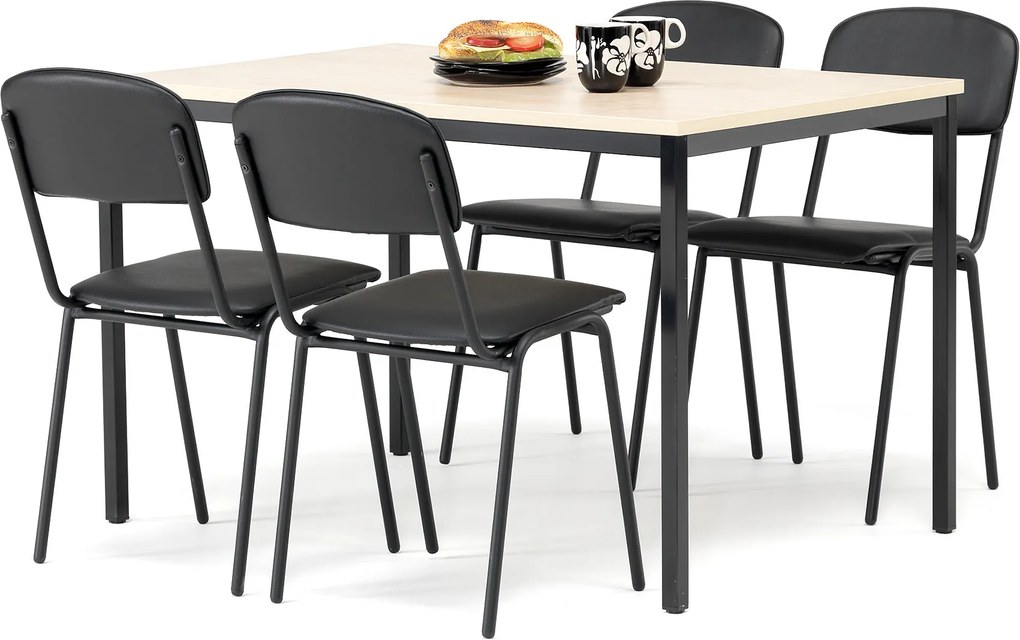 Jedálenská zostava: stôl + 4 stoličky, 1200x800 mm, čierna koženka/čierna