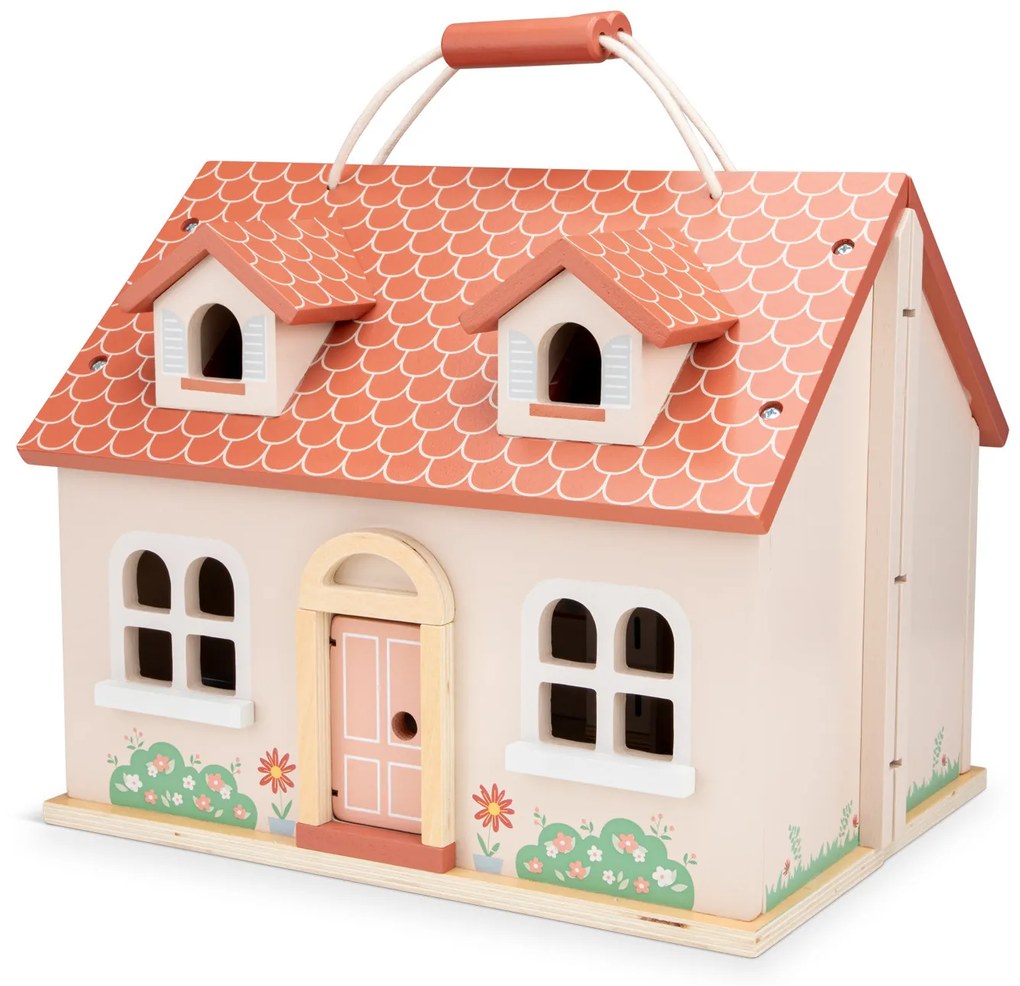 Rozkladací drevený dom pre bábiky s nábytkom