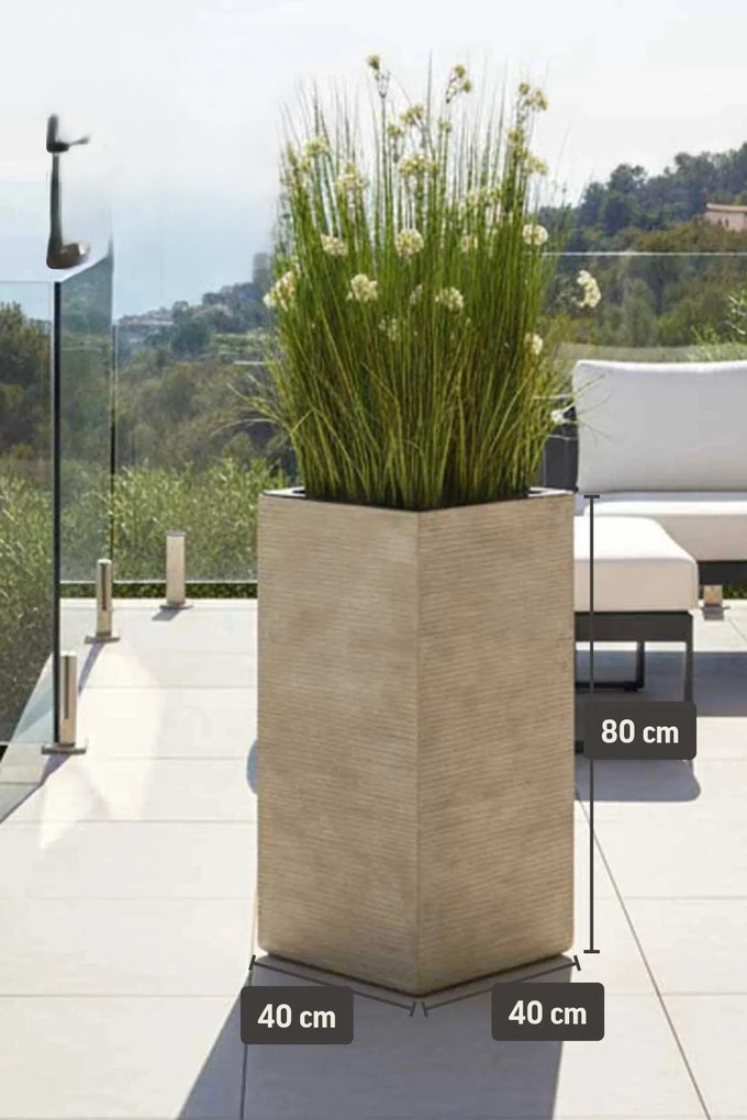 Vysoký kvetináč BLOCK, sklolaminát, výška 80 cm, béžové riadky