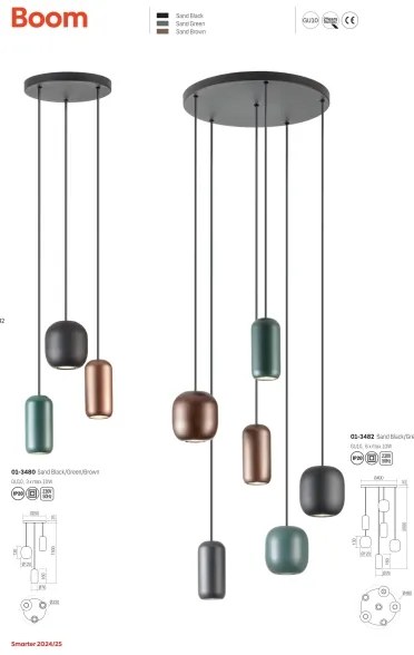 Redo 01-3481 - Luster na lanku BOOM 5xGU10/10W/230V čierna/zelená/hnedá