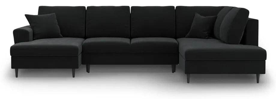 Čierna zamatová rozkladacia/s úložným priestorom rohová pohovka (pravý roh/do "U") Kyoto – Cosmopolitan Design