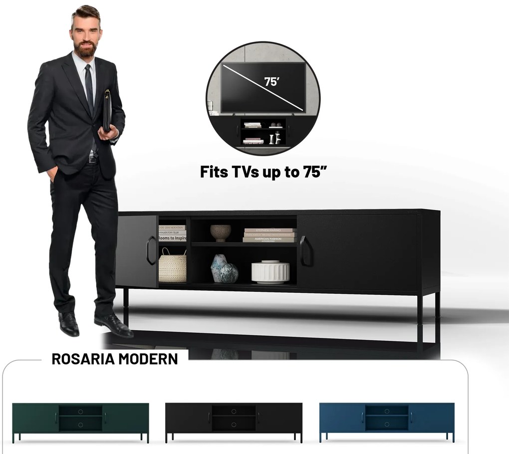 RTV skrinka XL ROSARIA 1700 x 400 x 500, čierna