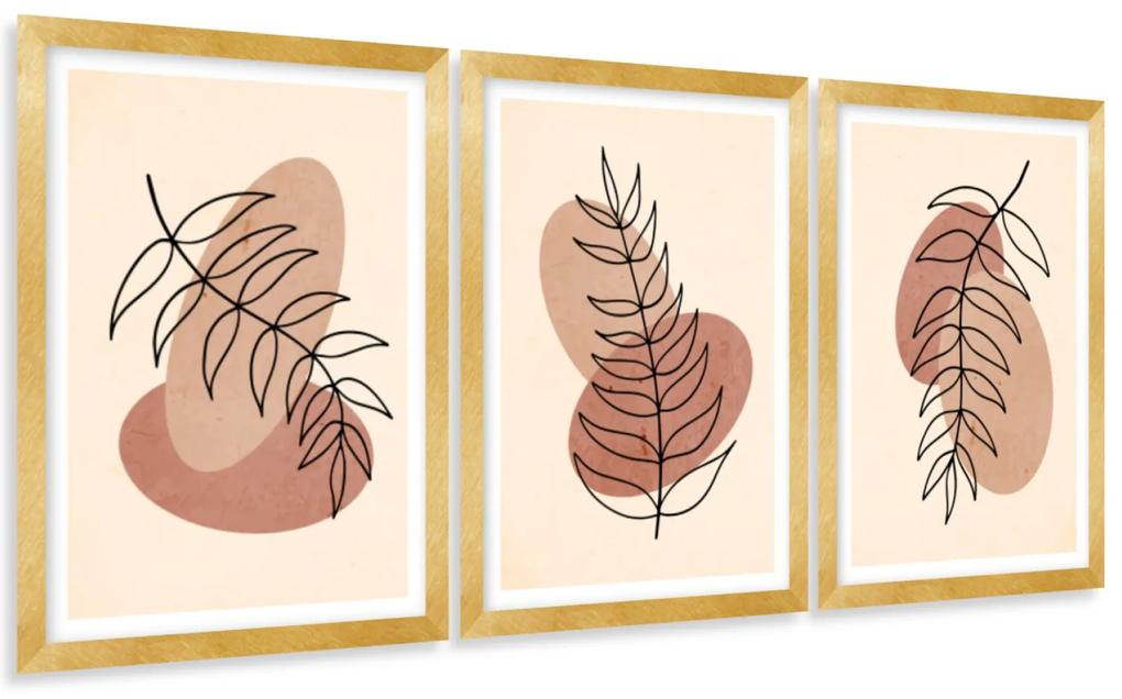Gario Sada plagátov Obrysy listov - 3 dielna Farba rámu: Rustikálna, Veľkosť: 135 x 63 cm