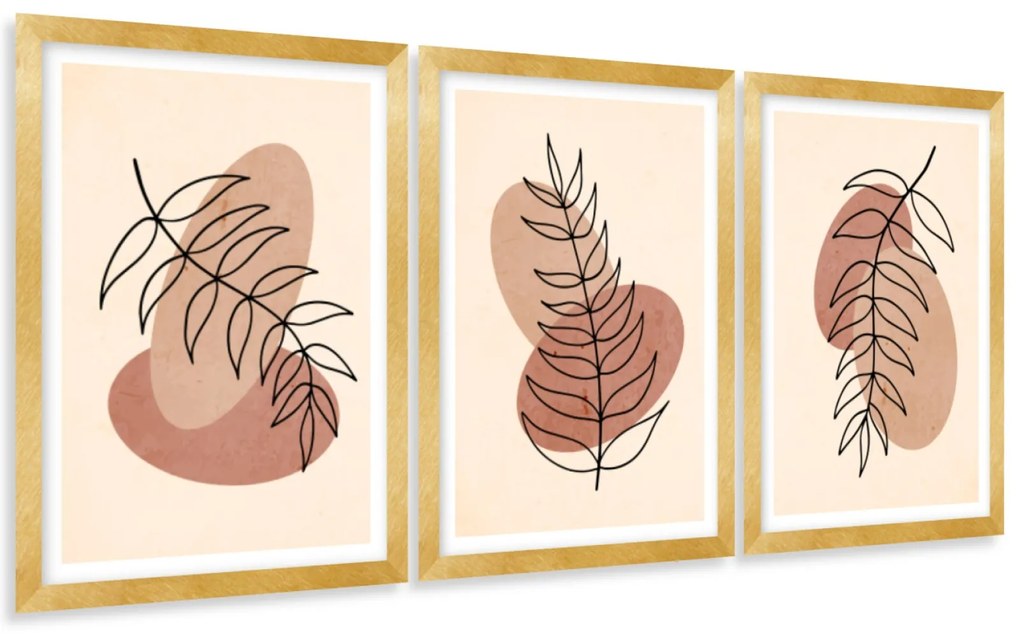 Gario Sada plagátov Obrysy listov - 3 dielna Farba rámu: Zlatá, Veľkosť: 135 x 63 cm