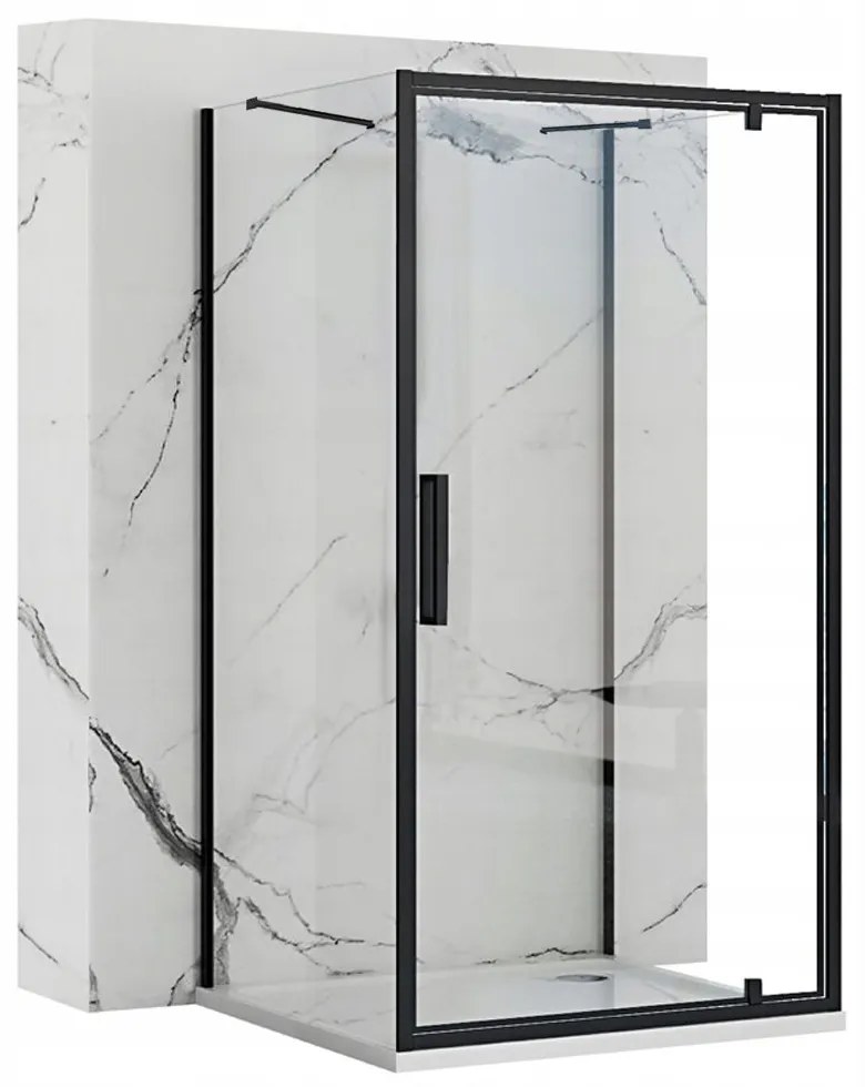 Rea Rapid Swing, 3-stenový sprchovací kút 80 (dvere) x 80 (stena) x 195 cm, 6mm číre sklo, čierny profil, KPL-009949
