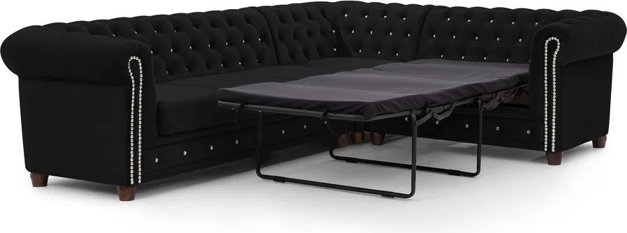 Čierna zamatová rozkladacia rohová pohovka (pravý roh/do L) York Blik – Ropez