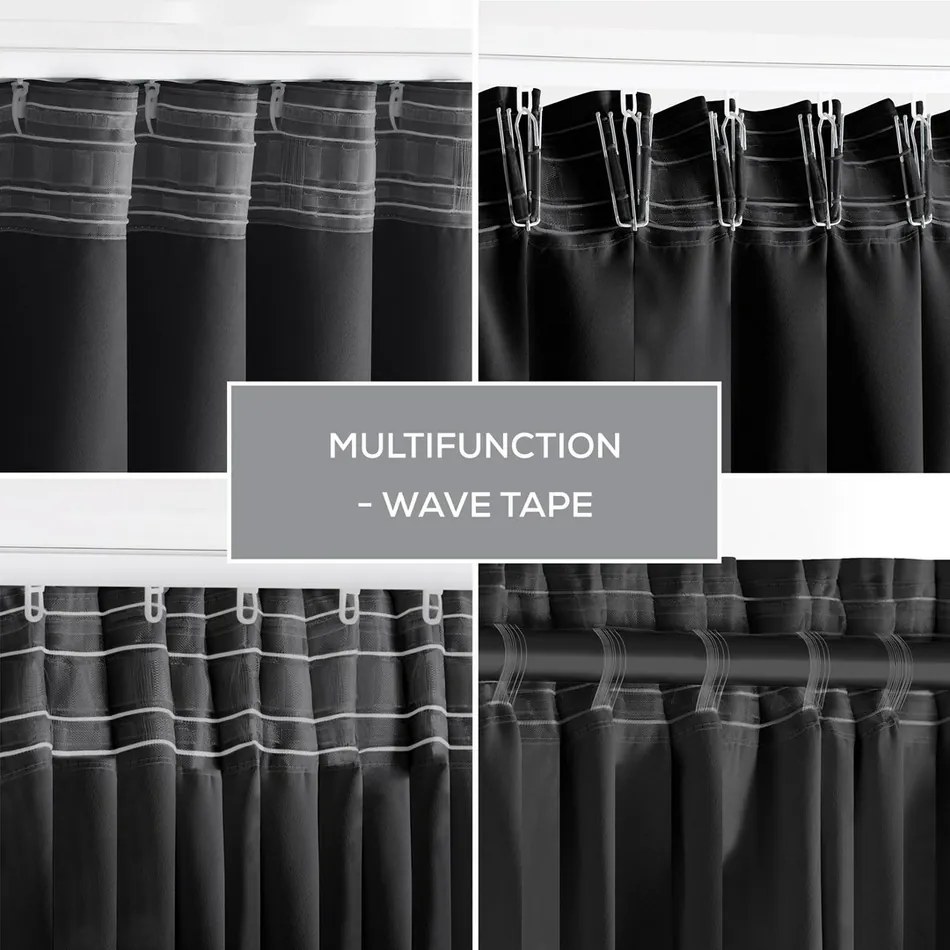 Restilo Záves Blackout Oxford Pleat čierna, 140 x 245 cm