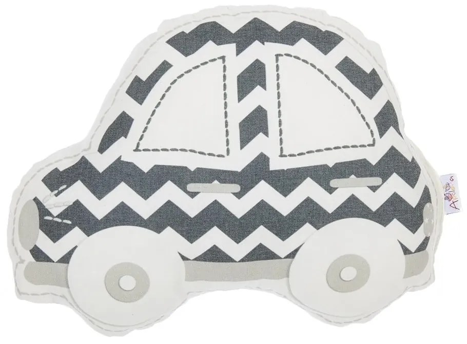 Sivo-biely detský vankúšik s prímesou bavlny Mike & Co. NEW YORK Pillow Toy Car, 32 x 25 cm