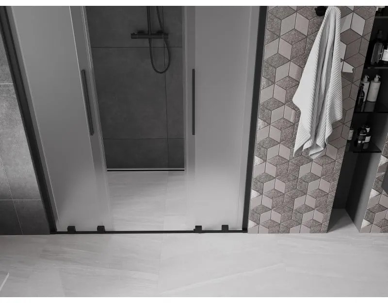 Mexen Velar Duo, posuvné sprchové dvere do otvoru 150 cm, 8mm sklo námraza, čierna matná, 871-150-000-32-70