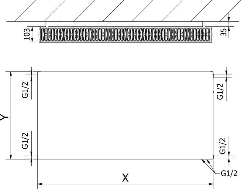 Mexen, Plochý panelový radiátor Mexen CVF22 600 x 900 mm, spodné pripojenie, 1424 W, čierny - W622F-060-090-70