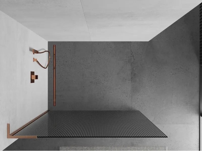 Mexen Kioto L, sprchová zástena Walk-In 80 x 200 cm, 8mm sklo s rebrovým vzorom, medený matný profil, 800-080-103-65-09