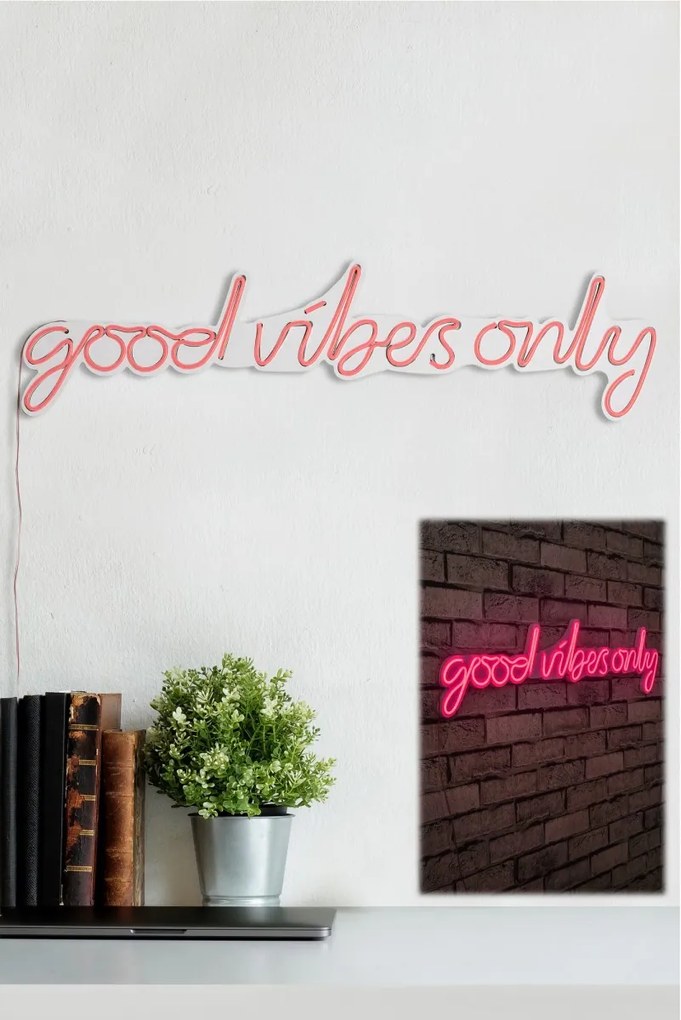 Nástenná neónová dekorácia Good Vibes Only ružová