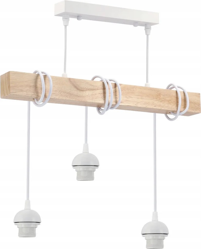 BERGE LED závesné stropné svietidlo, drevený trám, 3xE27, loft, brilantné drevo - biela