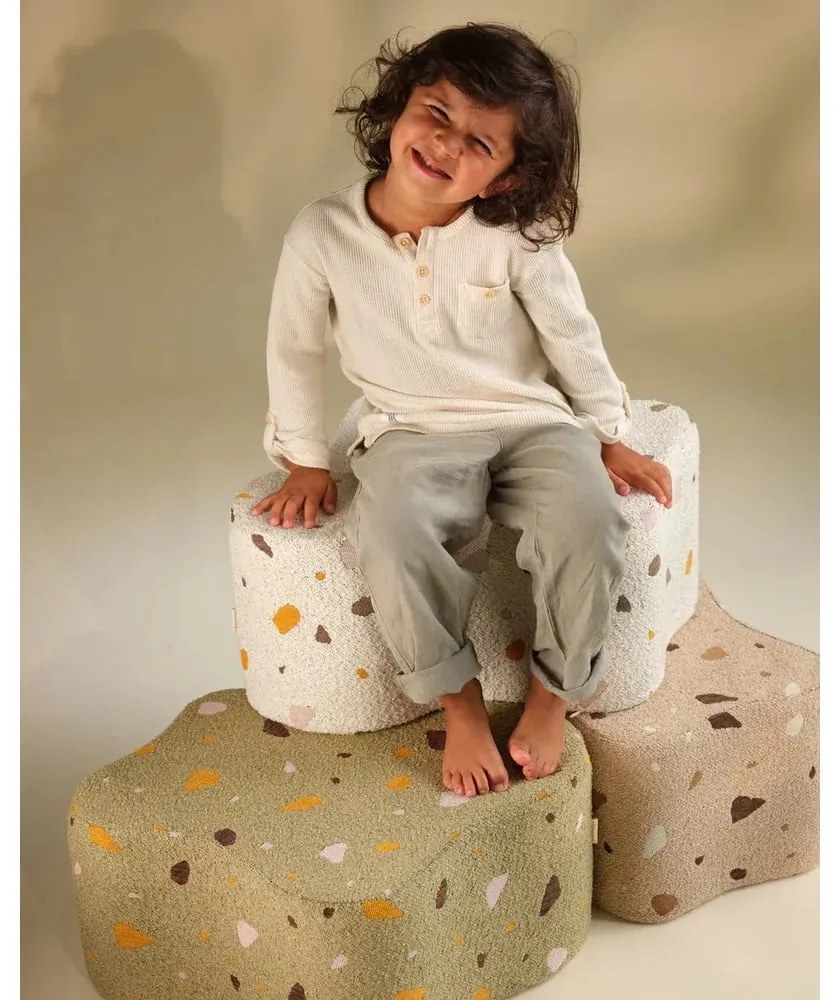 Biely detský puf z textílie buklé/ženilkový Terrazzo Cloud – Wigiwama