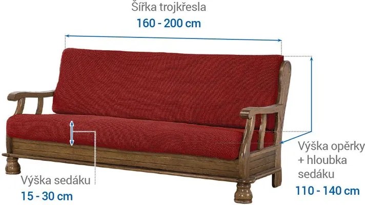 Super strečové poťahy NIAGARA tehlová trojkreslo s drevenými rúčkami (š. 160 - 200 cm)