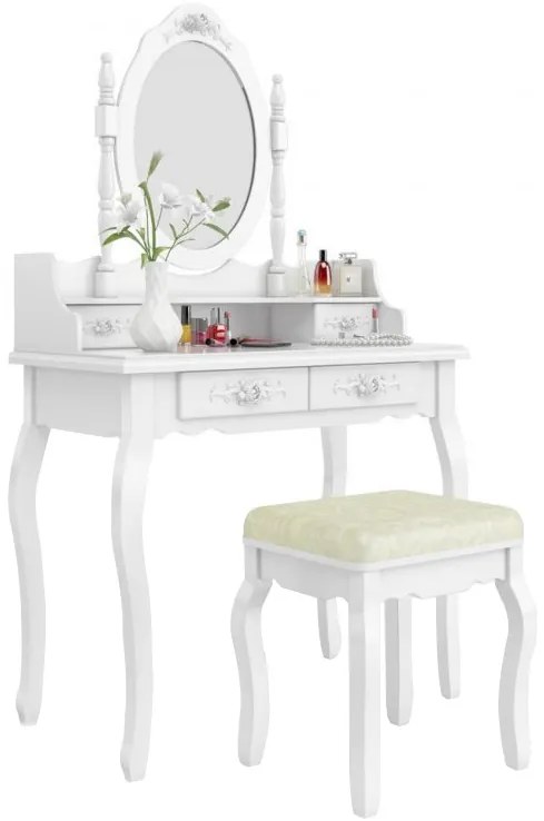 Toaletný stolík Barocco biely + DARČEK hubka na make up