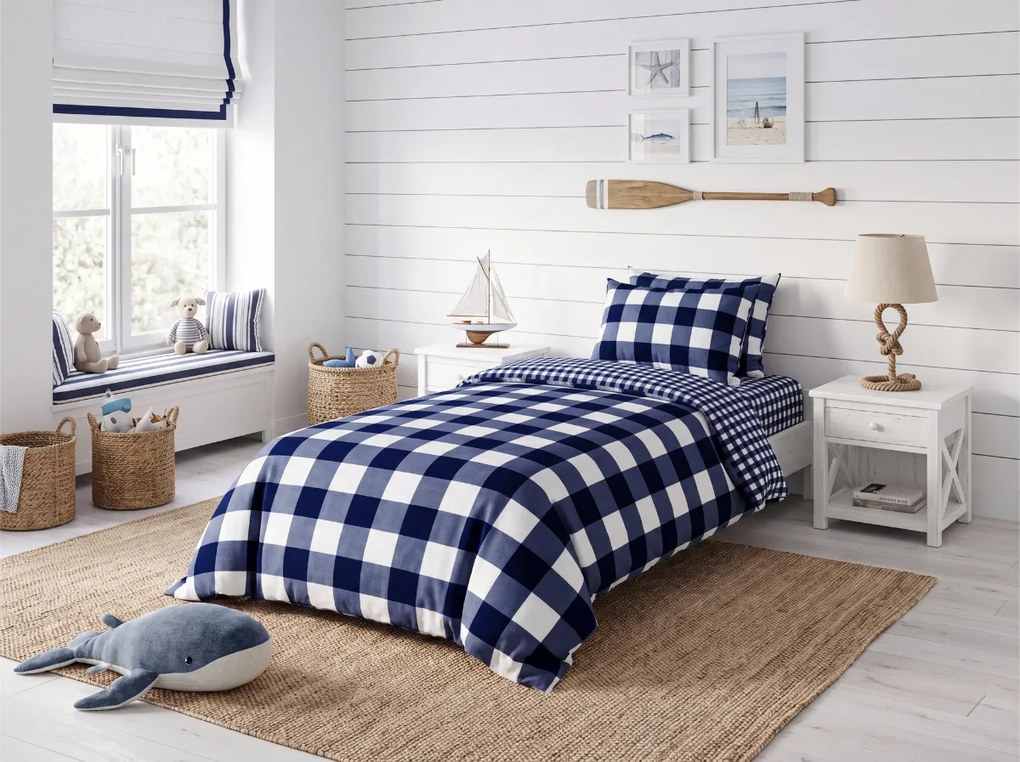 Obliečky z mikrovlákna NAVY GINGHAM modro-biele Rozmer obliečky: 70 x 90 cm | 140 x 200 cm
