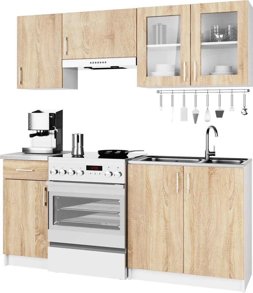 Kuchynská linka Olivie 1,8 m presklená biela/dub sonoma