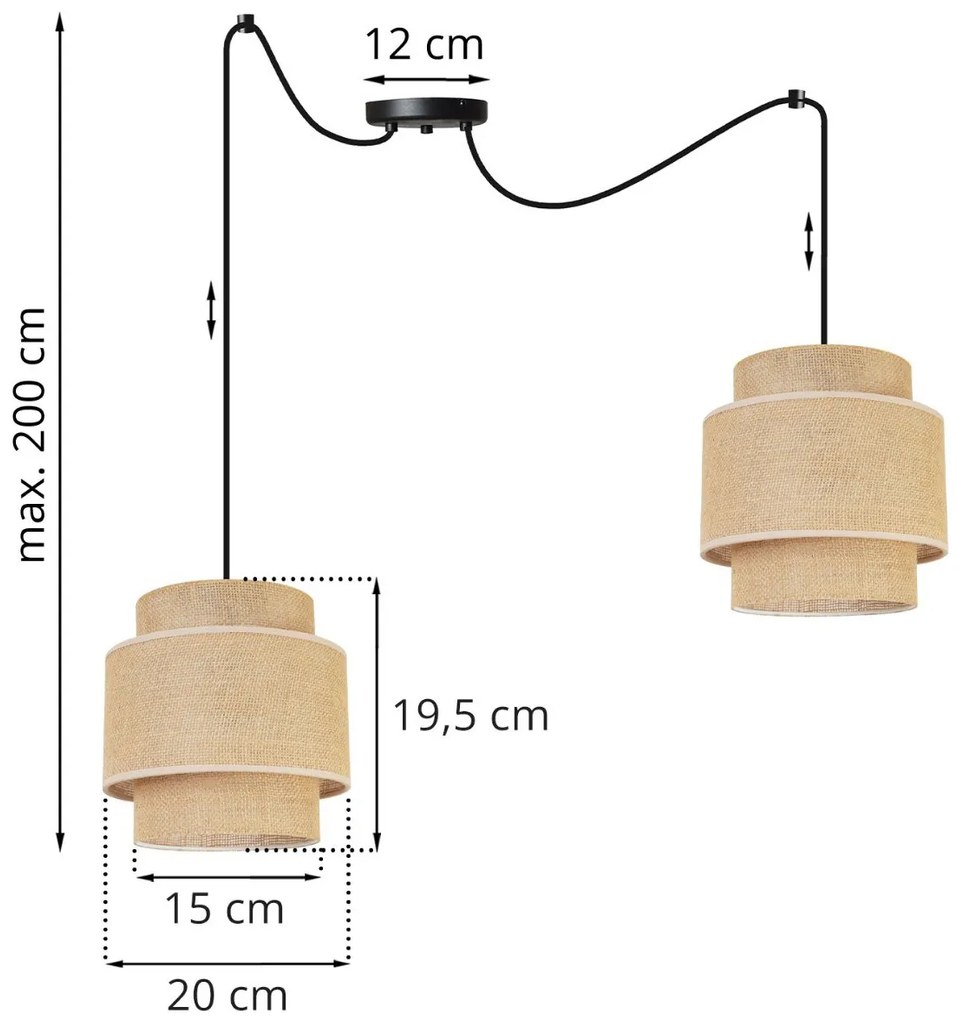 Závesné svietidlo Boho spider, 2x jutové tienidlo, (výber z 2 farieb konštrukcie)