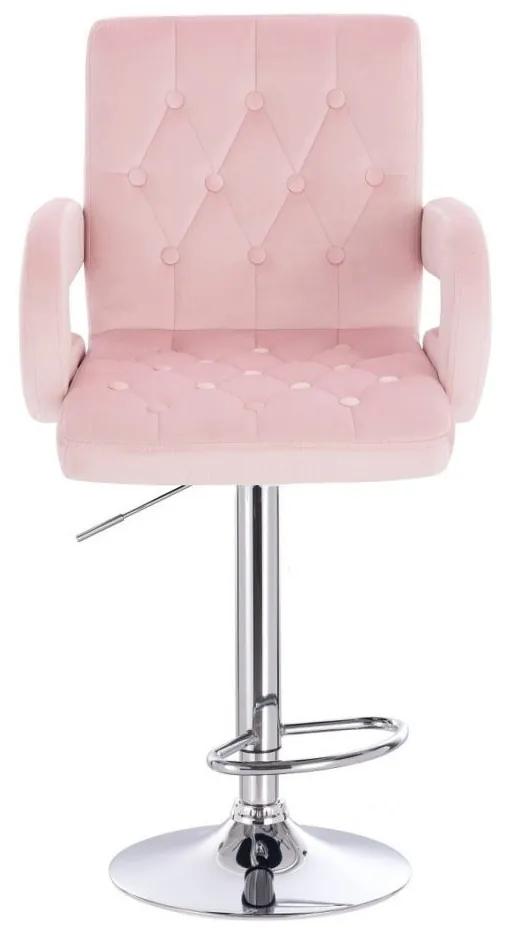 LuxuryForm Barová stolička BOSTON VELUR na striebornom tanieri - svetlo ružová