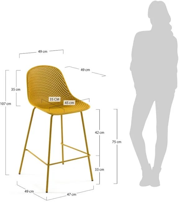 Barová stolička QUIDO žltý plast, kovové nohy