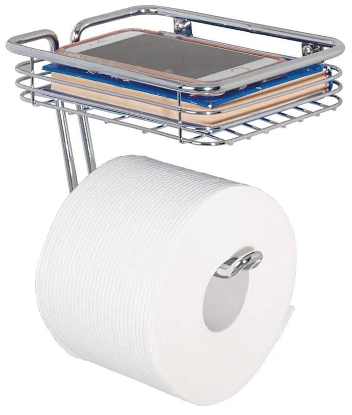 Kovový držiak na toaletný papier s košíkom iDesign