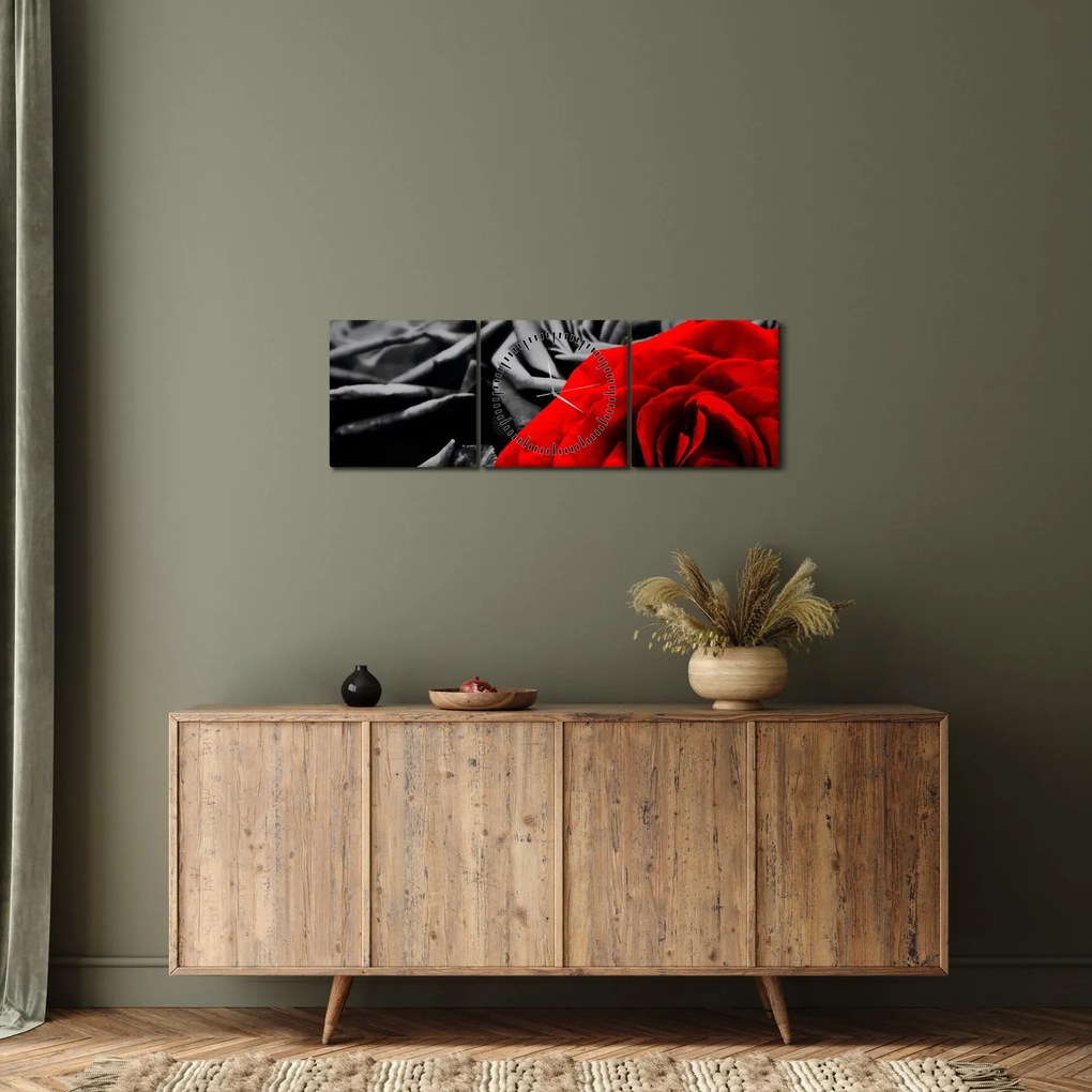 Obraz - Kvety ruží (s hodinami) (90x30 cm)