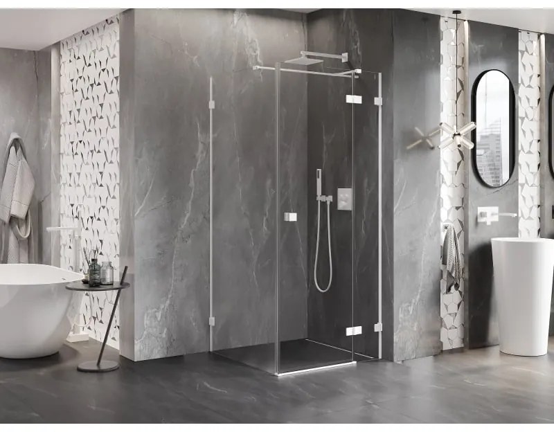 Mexen Lunar T, výklopný sprchový kút pravý 110 x 110 cm, 8mm číre sklo, biely profil, 834T-110-110-20-00-P