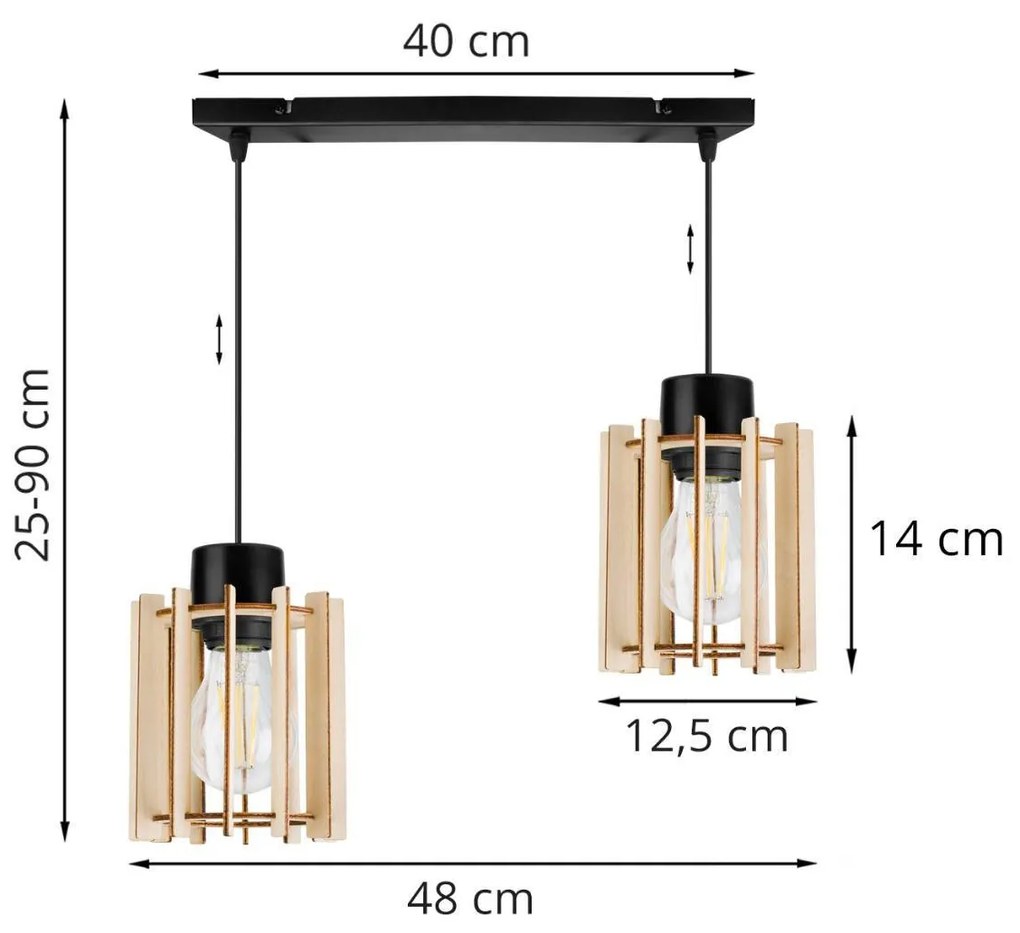 Závesné svietidlo TIMBER 7, 2x drevené tienidlo