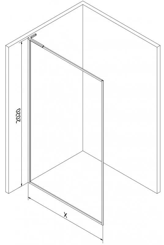 Mexen Kioto-F L, sprchová zástena s rámom 50 x 202 cm, 8 mm číre sklo, čierny profil, 800-050-174-70-00