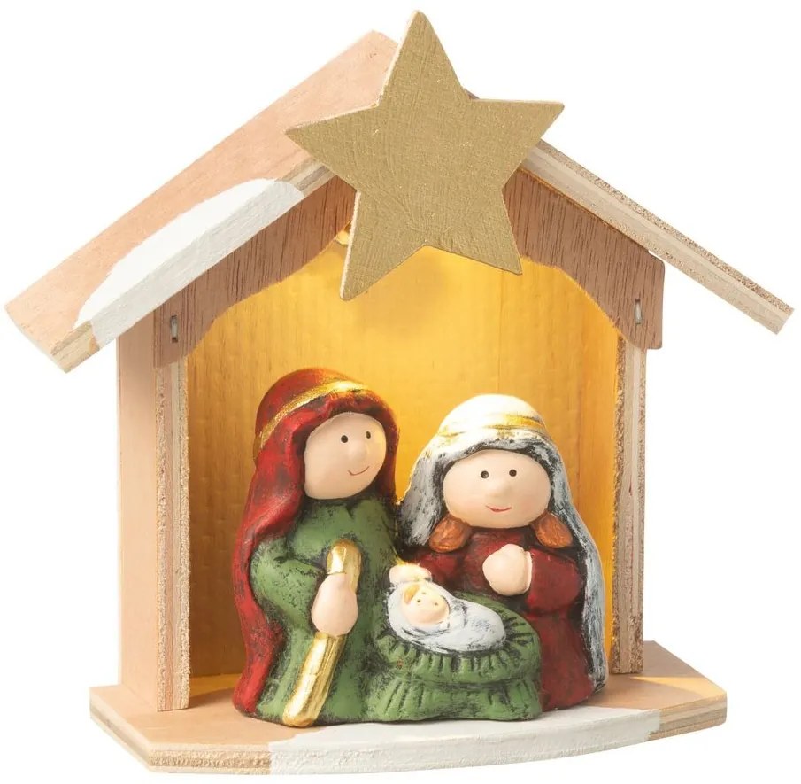 Prírodný svietiaci Betlehem s keramickými postavičkami Nativity - 14*6*15 cm