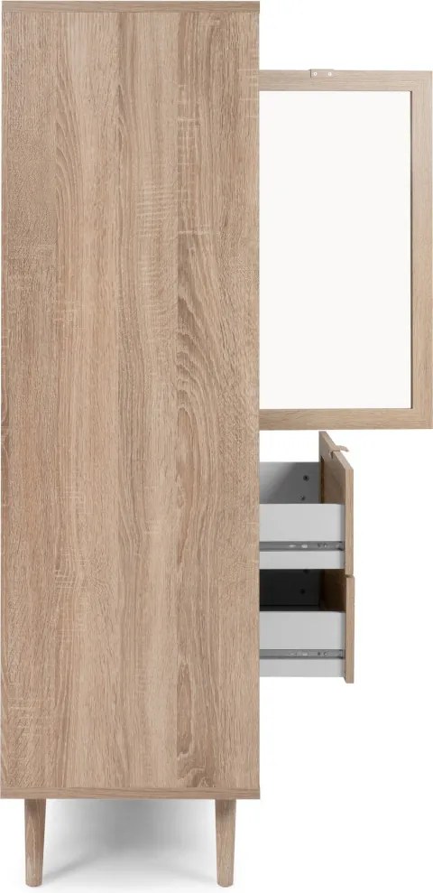 Vysoká skrinka s presklením Bali, dub sonoma/výplet