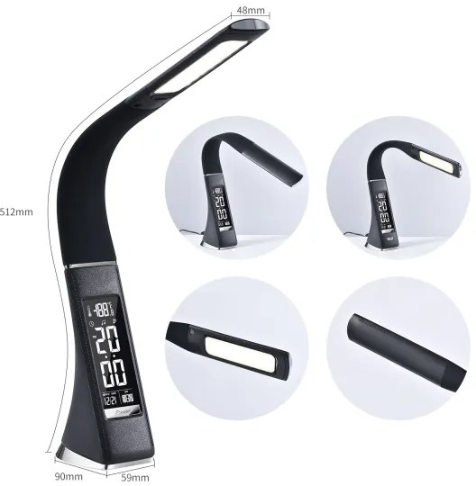 Brilagi - LED Stmievateľná stolná lampa s displejom PELLE LED/7W/230V čierna