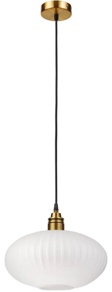 Závesné svietidlo na lanku HECTOR 1xE27/15W/230V, biela/ mosadz, priemer 30 cm