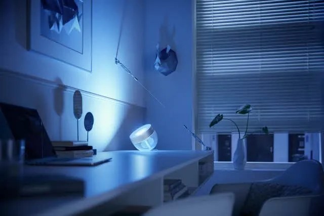 PHILIPS HUE Stolná múdra LED lampa HUE IRIS s funkciou RGB, 8,1 W, teplá biela-studená biela, strieborná