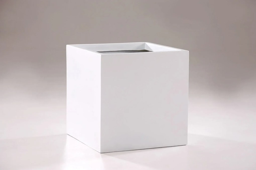 Samozavlažovací kvetináč BLOCK, sklolaminát, 40x40x40 cm, biely mat