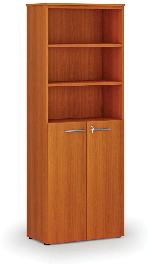 Kombinovaná kancelárska skriňa PRIMO WOOD, dvere na 3 poschodia, 2128 x 800 x 420 mm, čerešňa