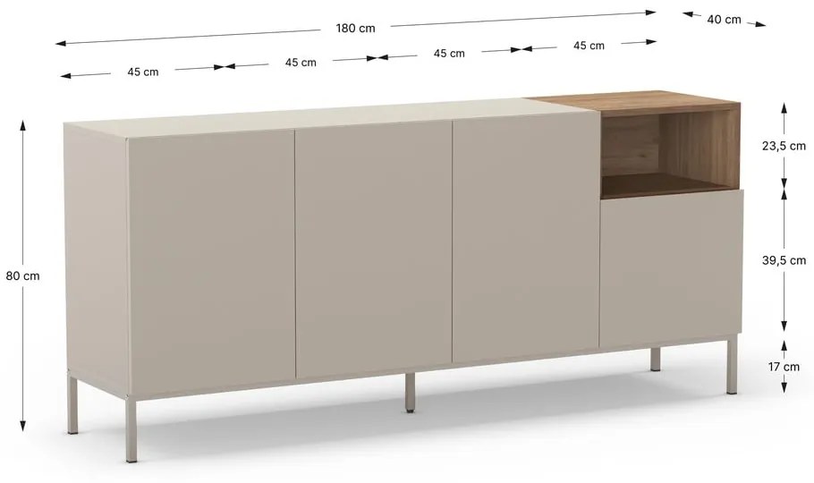 Krémová komoda 180x80 cm Cailin – Marckeric