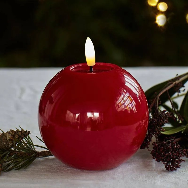 DECOLED Vosková LED sviečka Sille Red round, 9 cm, červená, d. 10 cm