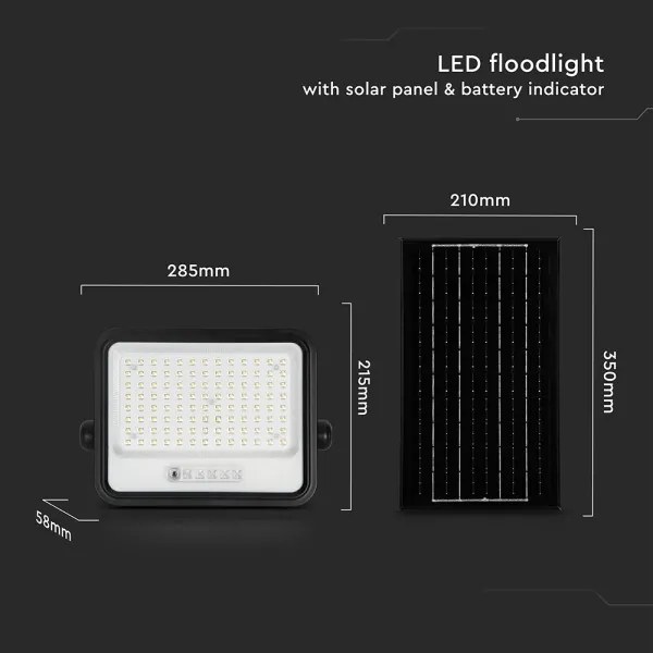Solárny stmievateľný LED reflektor LED/200W/3,2V IP65 10000 mAh čierny + diaľkové ovládanie