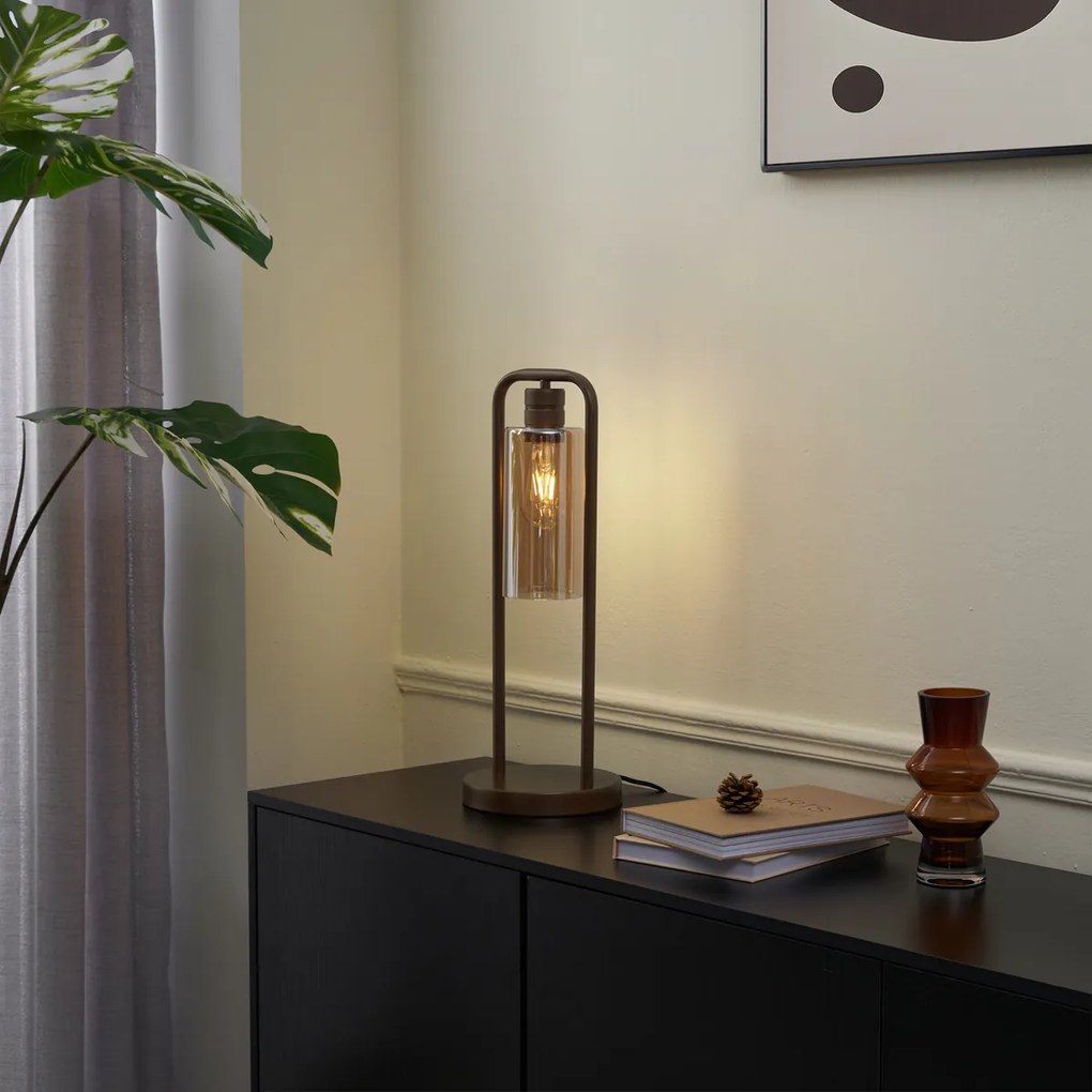 Stolná lampa Hotel Chic tmavý bronz s jantárovým sklom - Stavelot