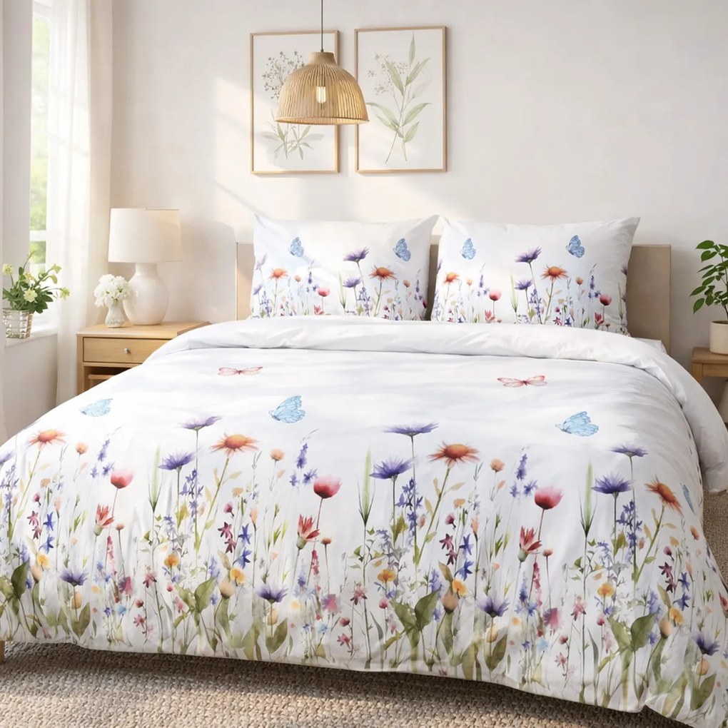 FLANELOVÉ OBLIEČKY FLANELOVE 180X200 CM, 2KS 70X80 CM KVETY