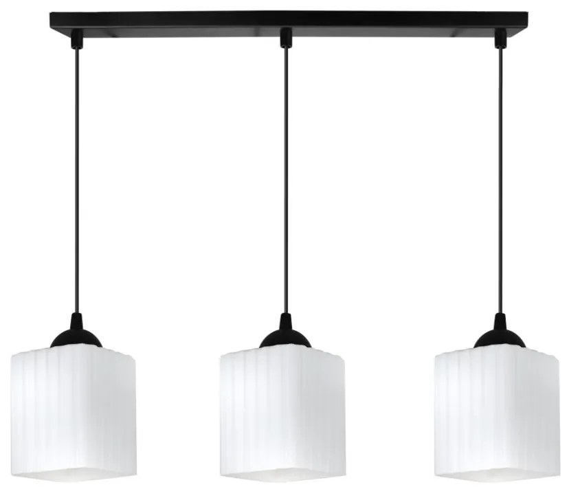 Závesné svietidlo Riffle Square, 3x biele sklenené tienidlo, b