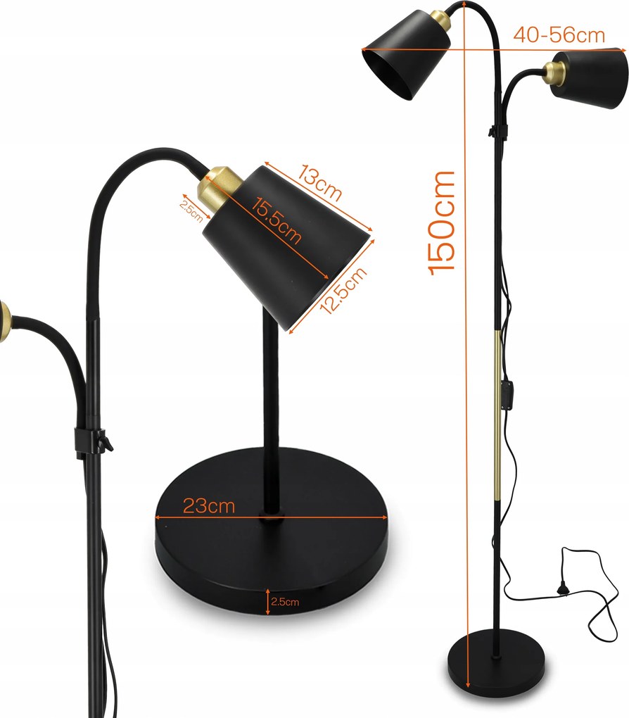 Smart LED ARGUS stojacia čierna lampa na čítanie nastaviteľná 2xE27