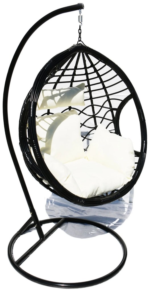 Závesné kreslo 03 čierne s béžovou poduškou