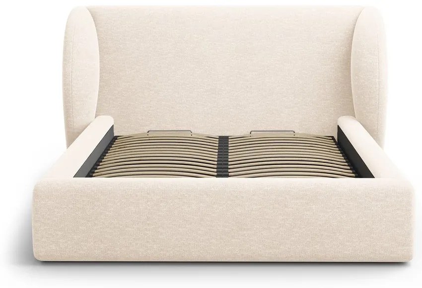 Krémová čalúnená dvojlôžková posteľ s úložným priestorom s roštom 180x200 cm Miley – Micadoni