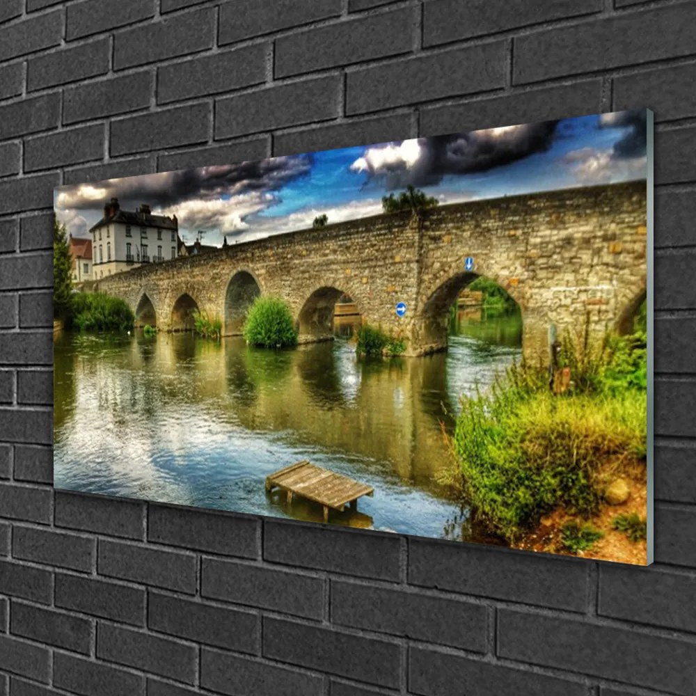 Skleneny obraz Most rieka architektúra 120x60 cm